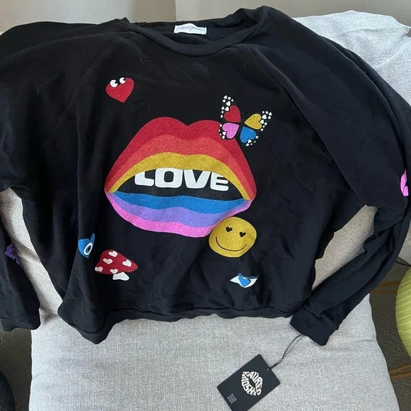 Lauren Moshi Anela Love Collage Sweatshirt in Black (M and L) - Picture 5 of 7